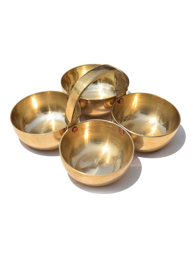 Pure Source India Pure Brass Small Pooja Roli, Chawal, Haldi, Kumkum Katori/Chawmukh with Handle for Home Mandir (8.5 X 8.5 CM) (Gold) (20 ml) - Image 5