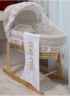 StarKids Baby Moses Basket Cradle With Rocking Stand, Light Brown  - Image 3
