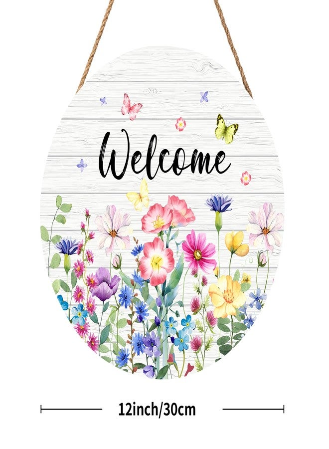 Harooni Spring Wildflowers Welcome Sign for Front Door Spring Summer Decorations Welcome Door Hanger Sign Spring Floral Butterfly Wooden Wreath Seasonal Farmhouse Wreaths for Wall Front Door Porch 12"x12" - Image 2