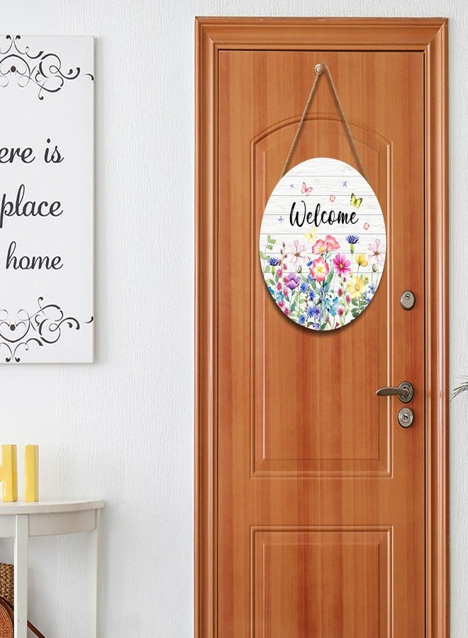 Harooni Spring Wildflowers Welcome Sign for Front Door Spring Summer Decorations Welcome Door Hanger Sign Spring Floral Butterfly Wooden Wreath Seasonal Farmhouse Wreaths for Wall Front Door Porch 12"x12" - Image 5