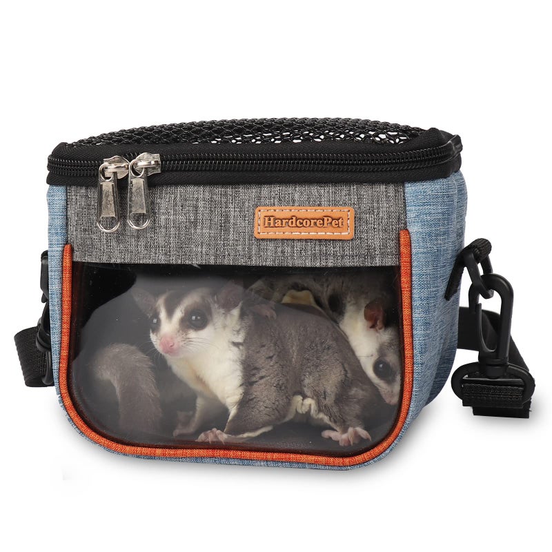 HardcorePet Sugar Glider Carrier Bag, Transparent Breathable Travel Bag for Hamster, Gecko,Baby Hedgehog, Transport Pouch with Breathable Mesh Top (Blue) - Image 1
