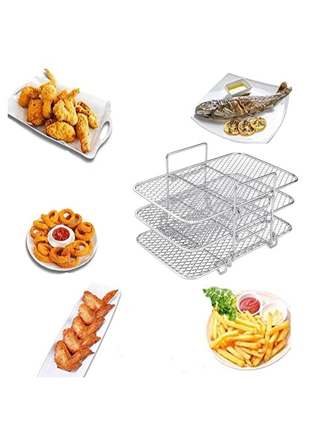 Air Fryer Rack, 3 Layers Rectangular Stackable Dehydration Frame with Oil Brush 304 Stainless Steel Dehydrator Rack - Image 2