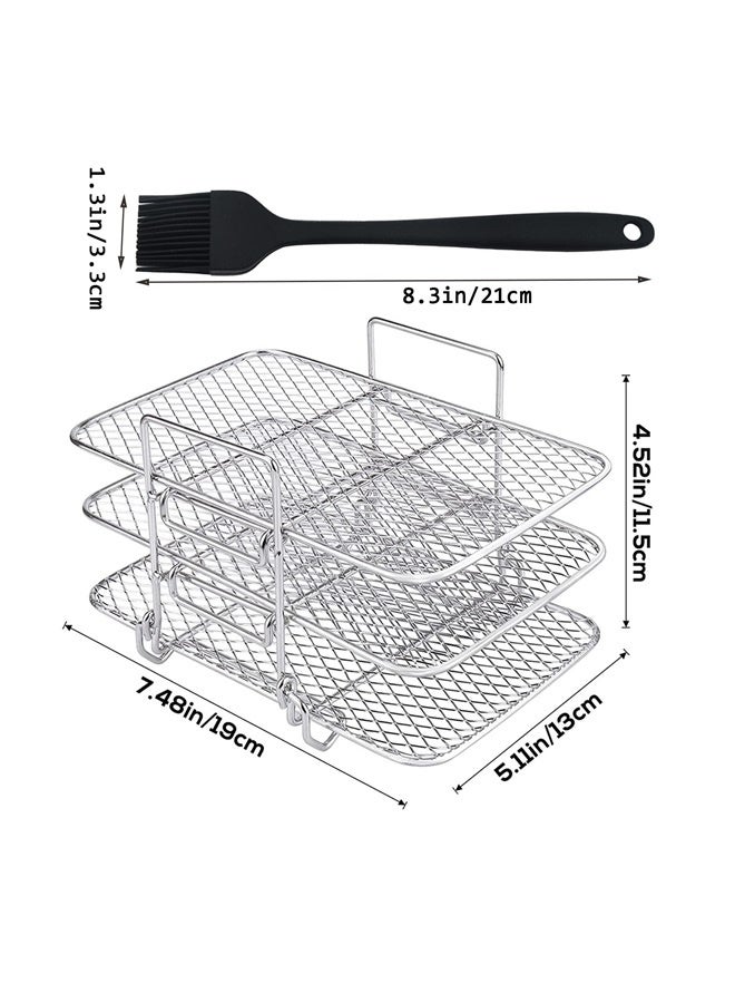 Air Fryer Rack, 3 Layers Rectangular Stackable Dehydration Frame with Oil Brush 304 Stainless Steel Dehydrator Rack - Image 4
