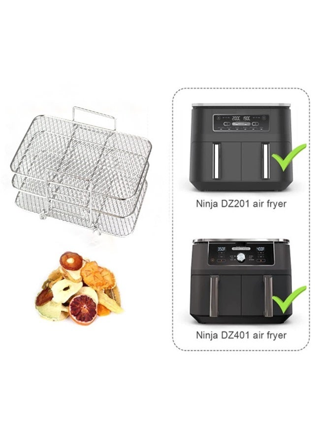 Air Fryer Rack, 3 Layers Rectangular Stackable Dehydration Frame with Oil Brush 304 Stainless Steel Dehydrator Rack - Image 3