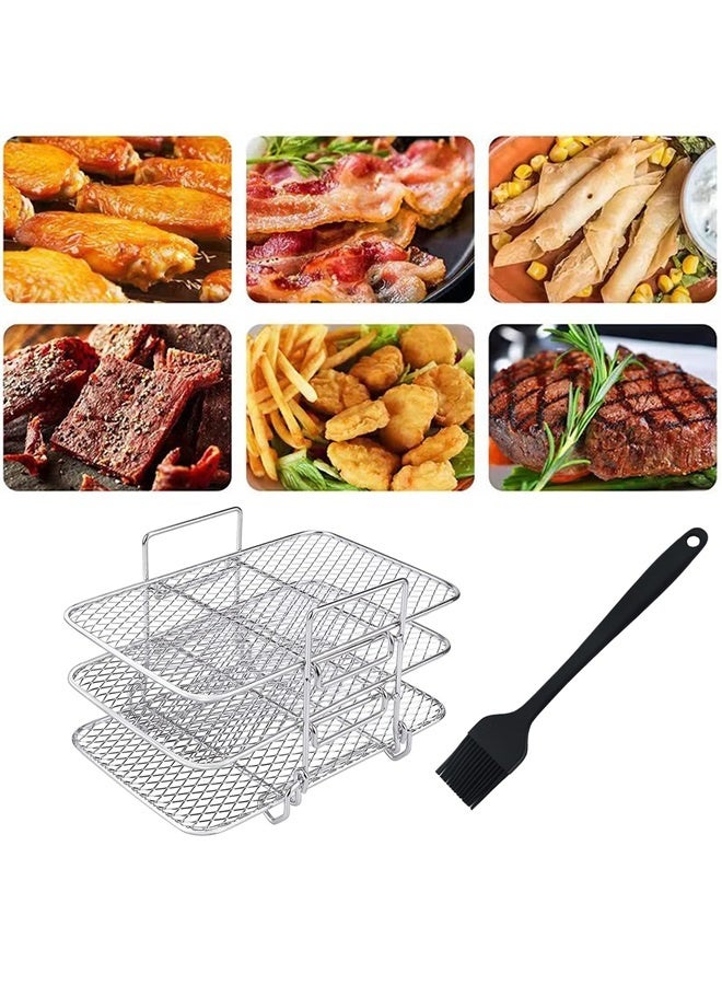 Air Fryer Rack, 3 Layers Rectangular Stackable Dehydration Frame with Oil Brush 304 Stainless Steel Dehydrator Rack - Image 1