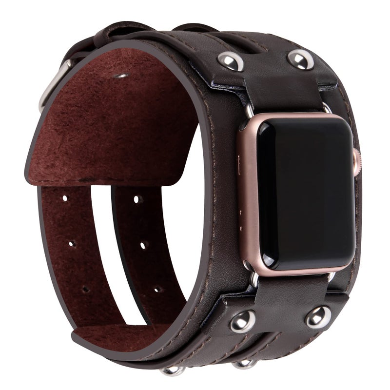 VIQIV Leather Bangle Watch Band for Apple Watch Series 8 7 6 5 4 3 2 1 98 Ultra 49mm Vintage Punk Spike Design Suitable for 6383 Wrist - Image 2
