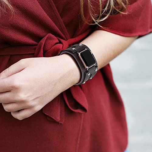 VIQIV Leather Bangle Watch Band for Apple Watch Series 8 7 6 5 4 3 2 1 98 Ultra 49mm Vintage Punk Spike Design Suitable for 6383 Wrist - Image 3