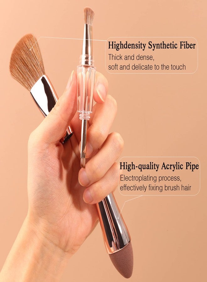 Raffaello 4-in-1 Travel Makeup Brush, Multi-use Makeup Sponge, Eyeshadow, Eyebrow, Liner & Blush Blending Brush for Foundation, Concealer, Powder, Vegan, Dual-Ended Make Up Brush Set (1pcs RoseGold) - Image 2