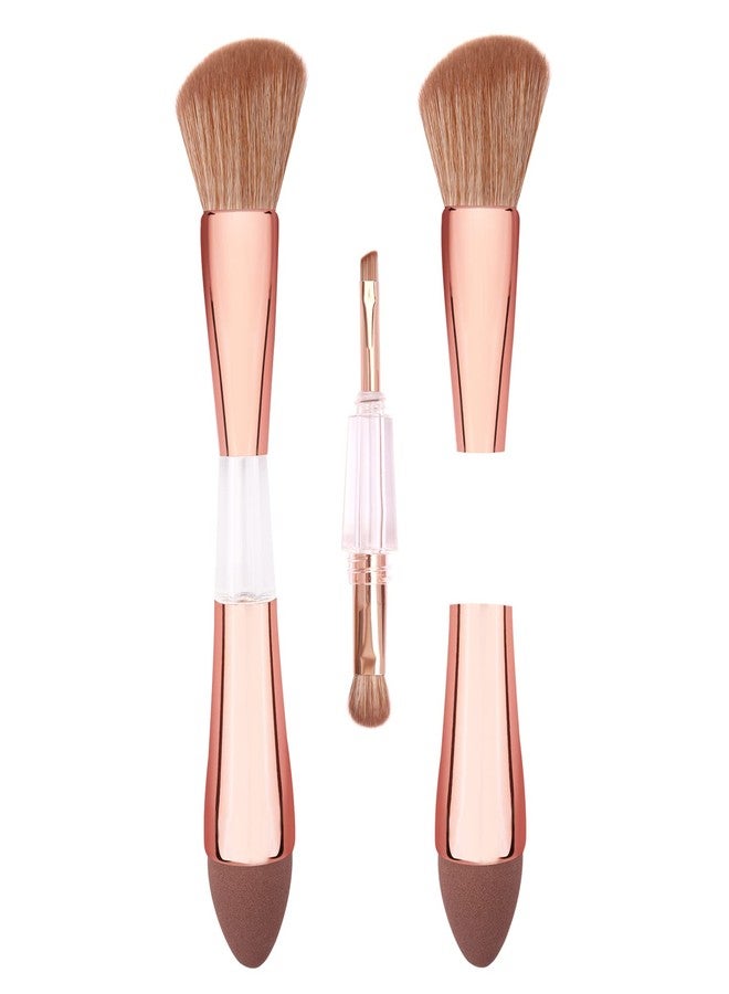 Raffaello 4-in-1 Travel Makeup Brush, Multi-use Makeup Sponge, Eyeshadow, Eyebrow, Liner & Blush Blending Brush for Foundation, Concealer, Powder, Vegan, Dual-Ended Make Up Brush Set (1pcs RoseGold) - Image 1