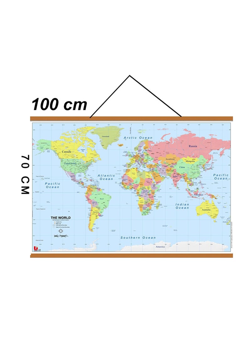 خريطة لعالم بفريم خشب وحبل للتعليق مقاس 70 في100س  - Image 5