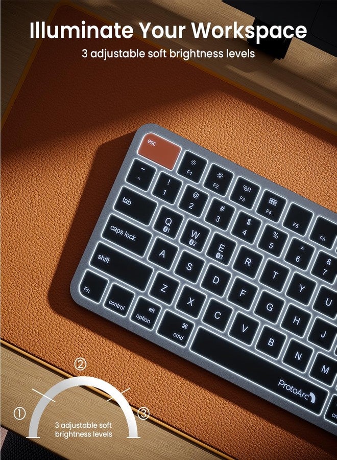 ProtoArc Backlit Compact Wireless Keyboard for Mac, K90-A Bluetooth Keyboard, Multi-Device, Low Profile, Fluid Quiet Typing, USB C Rechargeable, Compatible with MacBook Pro/Air, iPad - Space Gray - Image 3