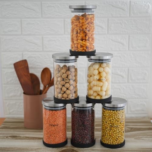 Femora Borosilicate Glass Jar With Silicon Bottom & Airtight Steel Lid| Glass Jar For Kitchen| Kitchen Storage Jars|1 Year Warranty|Jars for Gifting, Snacks, Spice, Cookies, Dry Food|1000 ML|Set Of 4 - Image 4