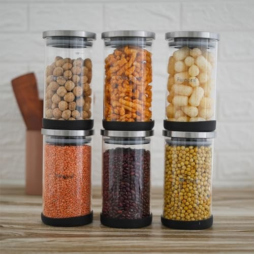 Femora Borosilicate Glass Jar With Silicon Bottom & Airtight Steel Lid| Glass Jar For Kitchen| Kitchen Storage Jars|1 Year Warranty|Jars for Gifting, Snacks, Spice, Cookies, Dry Food|1000 ML|Set Of 4 - Image 3