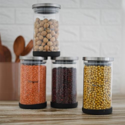 Femora Borosilicate Glass Jar With Silicon Bottom & Airtight Steel Lid| Glass Jar For Kitchen| Kitchen Storage Jars|1 Year Warranty|Jars for Gifting, Snacks, Spice, Cookies, Dry Food|1000 ML|Set Of 4 - Image 2