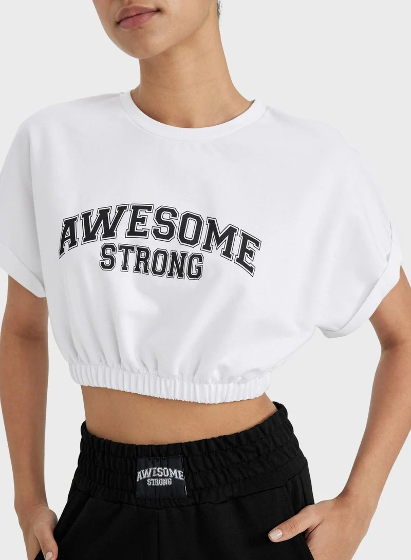 DeFacto  Defactofit Crop Crew Neck Slogan Printed Sports T- for Women | Best Price UAE