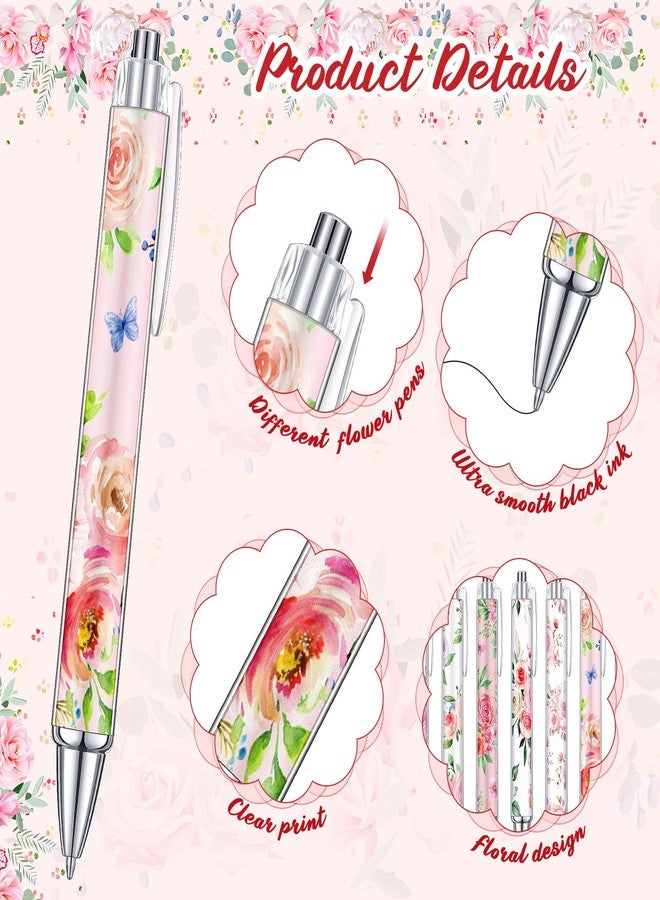 Cholemy 48 Pieces Flower Pens Bulk Floral Ballpoint Pens Spring Flower Black Ink Pens Colorful Floral Retractable Ballpoint Pen for Women Spring Flower Writing Journaling Gifts Office Supplies - Image 3