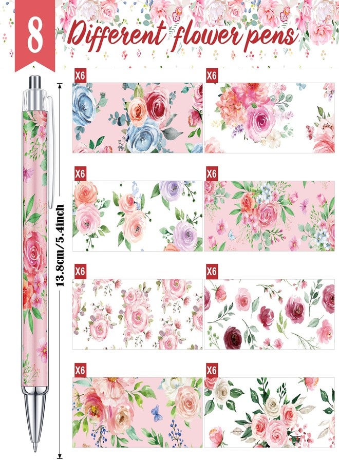 Cholemy 48 Pieces Flower Pens Bulk Floral Ballpoint Pens Spring Flower Black Ink Pens Colorful Floral Retractable Ballpoint Pen for Women Spring Flower Writing Journaling Gifts Office Supplies - Image 2