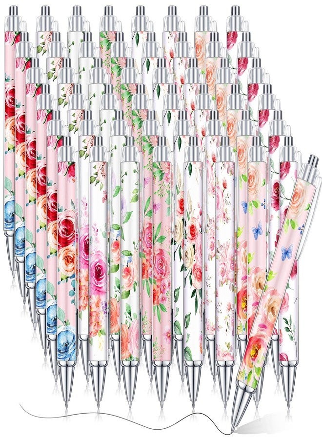 Cholemy 48 Pieces Flower Pens Bulk Floral Ballpoint Pens Spring Flower Black Ink Pens Colorful Floral Retractable Ballpoint Pen for Women Spring Flower Writing Journaling Gifts Office Supplies - Image 1