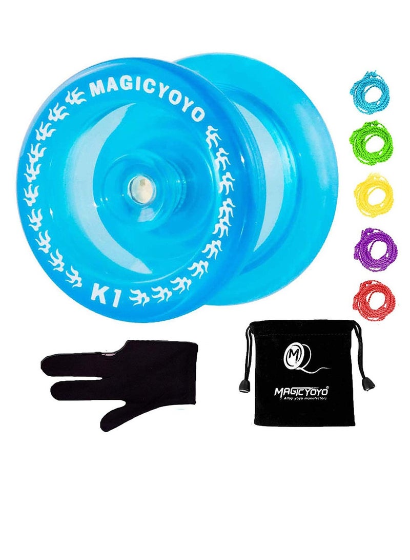 SYOSI K1 Yoyo Responsive Ball Bearing Yoyo for Beginner Kids,Practise Rapid Response Capability, Plastic ABS Yoyo with Yoyo Glove+Yoyo Bag+5 Replacement Yoyo Strings (Crystal Blue) - Image 1