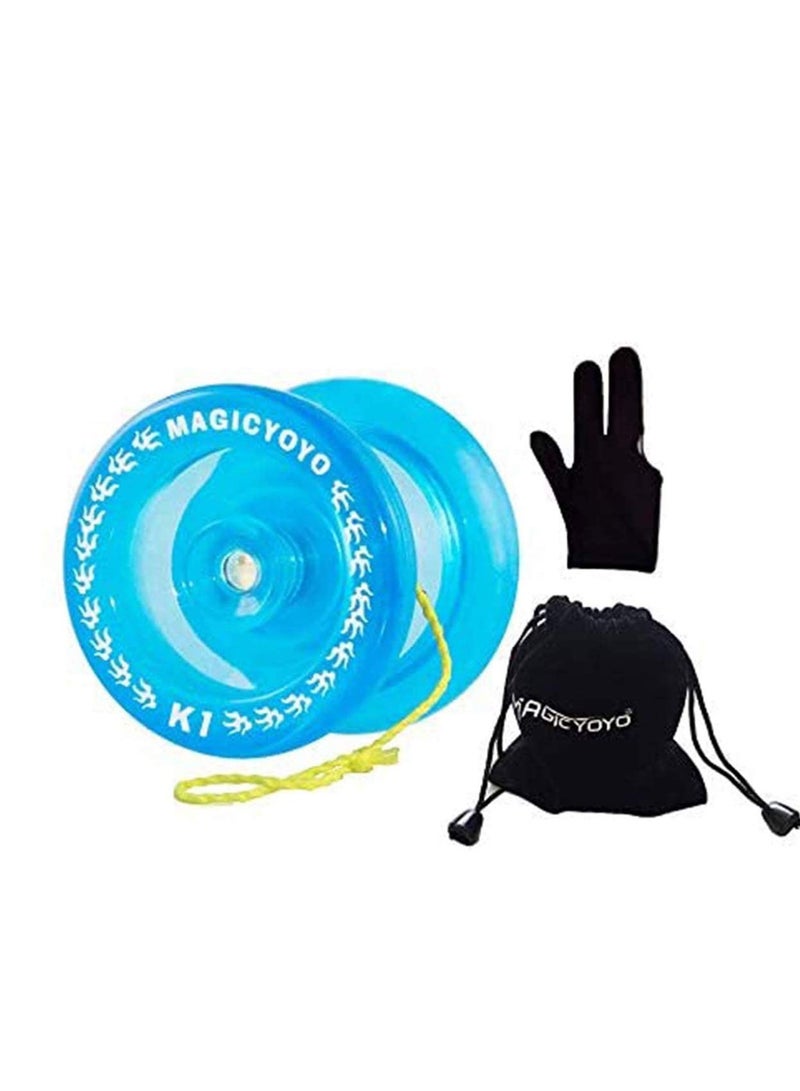 SYOSI K1 Yoyo Responsive Ball Bearing Yoyo for Beginner Kids,Practise Rapid Response Capability, Plastic ABS Yoyo with Yoyo Glove+Yoyo Bag+5 Replacement Yoyo Strings (Crystal Blue) - Image 4