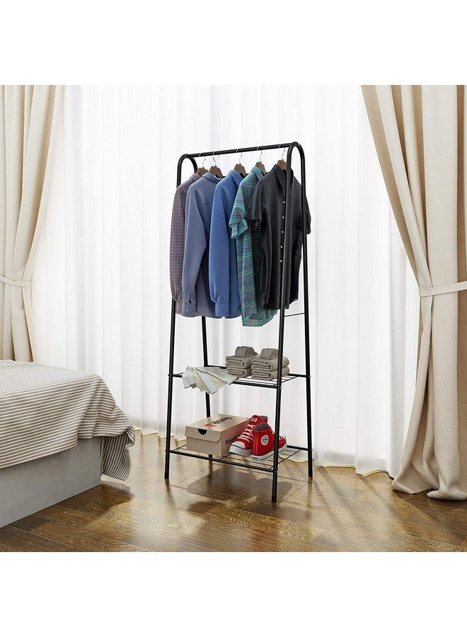 لوكزر منظم ملابس معدني من Lukzer مع رفين سفليين لتوفير المساحة للكتب والأحذية والمعاطف والألعاب وشماعة ملابس متعددة الأغراض على شكل حرف A (أسود/151.5 × 33.5 × 60.2 سم) - Image 1