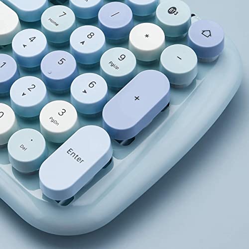 MOFII Bluetooth Wireless Keyboard for iPad, Laptop, PC, Mac, Smartphone, Connect 3 Bluetooth Devices, Cute Colorful Round Keys Retro Aesthetic Keyboard - Blue - Image 4