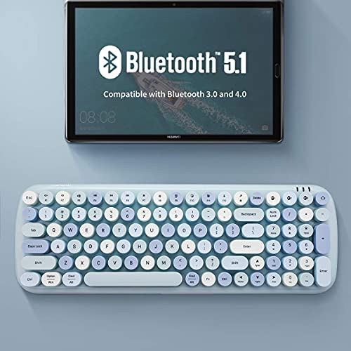 MOFII Bluetooth Wireless Keyboard for iPad, Laptop, PC, Mac, Smartphone, Connect 3 Bluetooth Devices, Cute Colorful Round Keys Retro Aesthetic Keyboard - Blue - Image 3