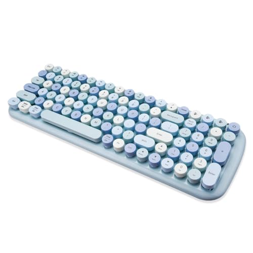 MOFII Bluetooth Wireless Keyboard for iPad, Laptop, PC, Mac, Smartphone, Connect 3 Bluetooth Devices, Cute Colorful Round Keys Retro Aesthetic Keyboard - Blue - Image 1