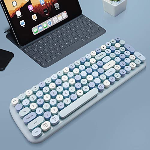 MOFII Bluetooth Wireless Keyboard for iPad, Laptop, PC, Mac, Smartphone, Connect 3 Bluetooth Devices, Cute Colorful Round Keys Retro Aesthetic Keyboard - Blue - Image 5