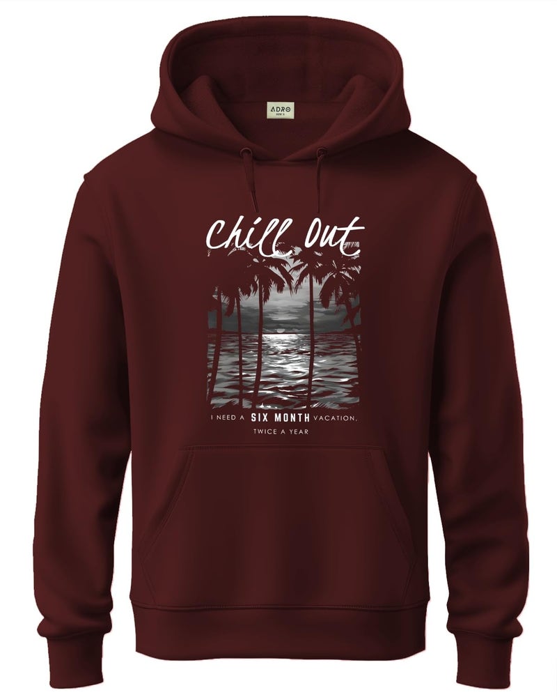 ADRO Men's Cotton Blend Neck Hooded Sweatshirt (H24-CHILL-MR_Maroon - Image 1