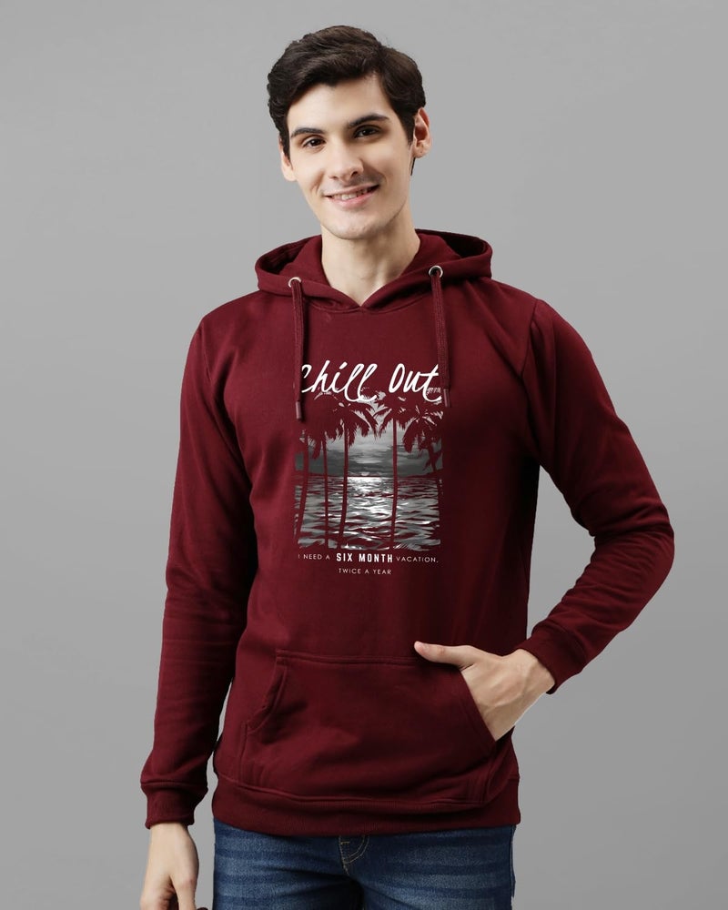 ADRO Men's Cotton Blend Neck Hooded Sweatshirt (H24-CHILL-MR_Maroon - Image 3