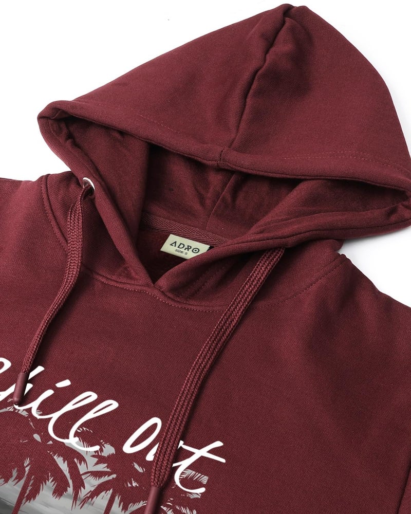 ADRO Men's Cotton Blend Neck Hooded Sweatshirt (H24-CHILL-MR_Maroon - Image 5