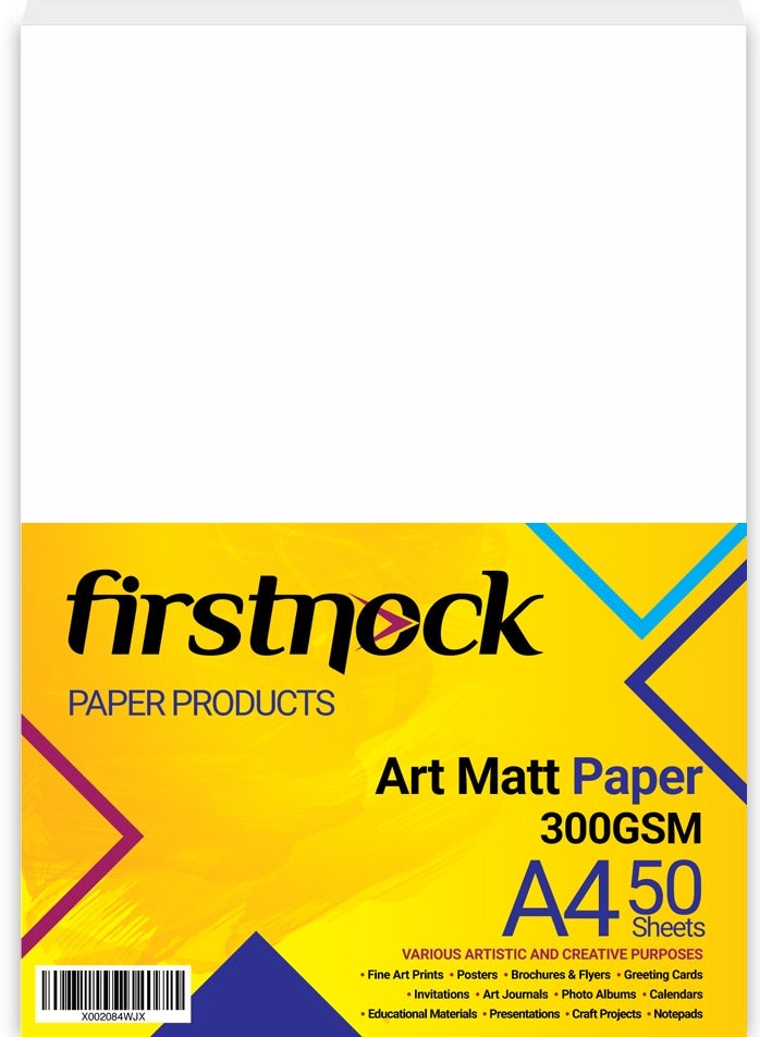 firstnock White Card stock 300GSM A4 50 Sheets Art Matt Paper Card Stock Thick Paper Flyers, Art Prints, Educational Materials, Invitations, DIY Projects Card Paper Blank White Cards - Image 1