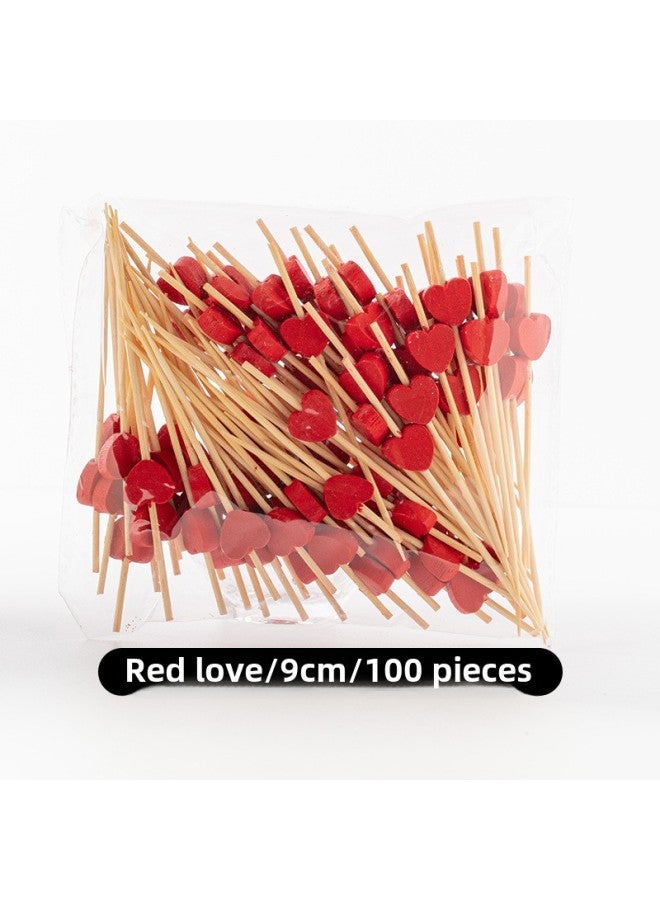Disposable Fruit Fork Fruit Sticks Bamboo Sticks Flower Sticks Sugar-Coated Berry String Sticks Cocktail Sandwich Sticks Dessert Decoration-Color:Brown 9cm Red Love 100  - Image 1