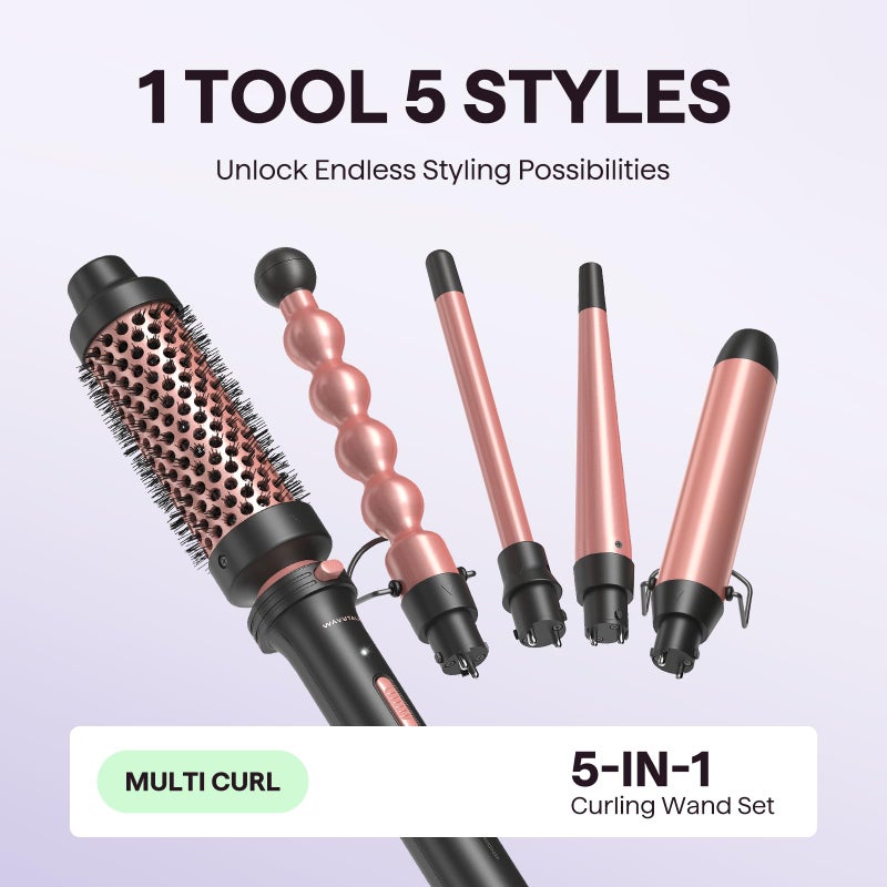 Wavytalk 5 in 1 Curling Wand Set, Multi Curl, Curling Wand Set with Thermal Brush and 4 Interchangeable Ceramic Curling Wand(0.5”-1.25”), Instant Heat Up Wand Curling Iron (Rose Gold) - Image 3
