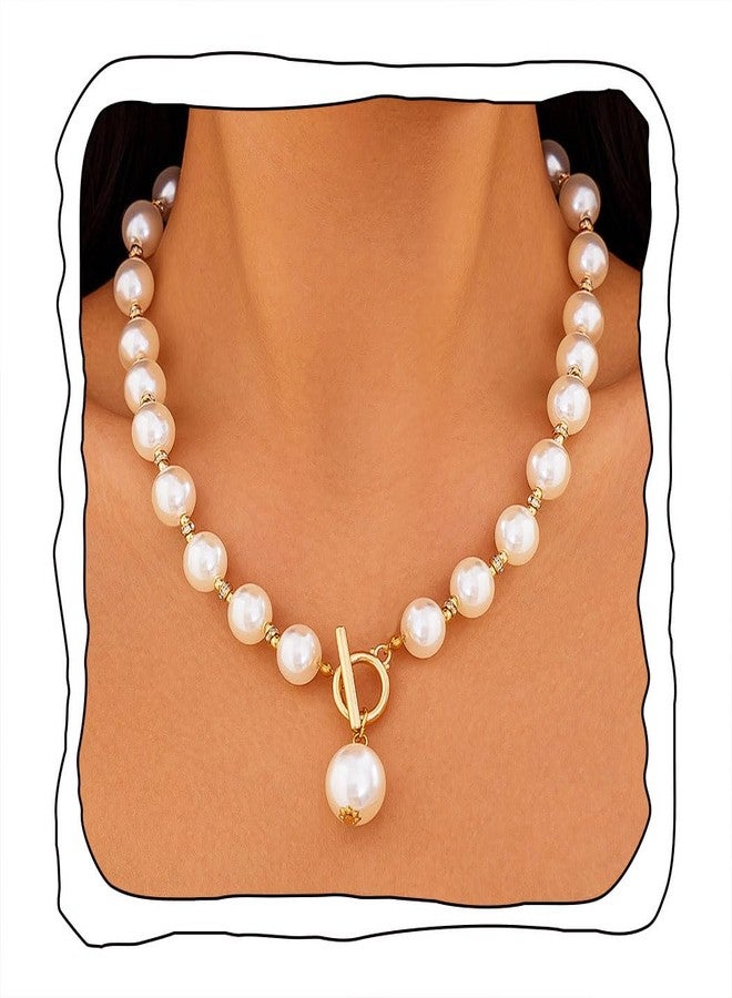 Aiosy Pearl Necklaces for Women Beaded Necklace Long Necklaces OT Toggle Clasp Necklace Chunky Choker Necklace Summer Jewelry (Pearl) - Image 1