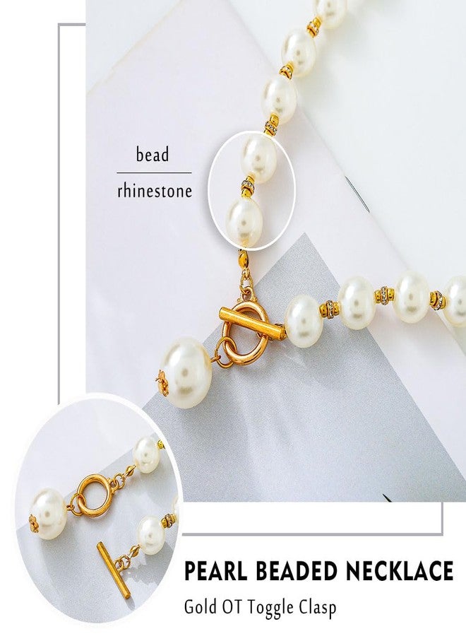 Aiosy Pearl Necklaces for Women Beaded Necklace Long Necklaces OT Toggle Clasp Necklace Chunky Choker Necklace Summer Jewelry (Pearl) - Image 3
