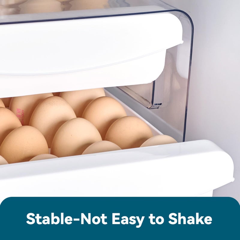 Luckore Egg Container Holders Dispenser for Refrigerator 40 Eggs, 2 Tier Clear Stackable Holder Tray with Drawer for Fridge, Storage Container with Handles for Refrigerator, Countertop - Image 5
