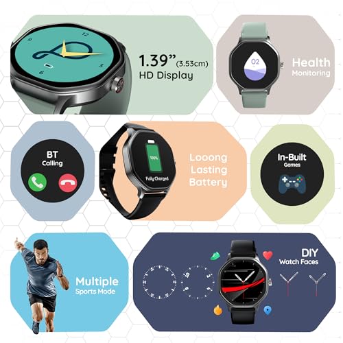 Pebble Hive Octa Display Smartwatch | BT Calling | Functional Rotating Crown | Multi Sports Modes | Sleep Monitoring | Health Suite | Customizable Watch Faces | in-Built Games & World Clock - Black - Image 2