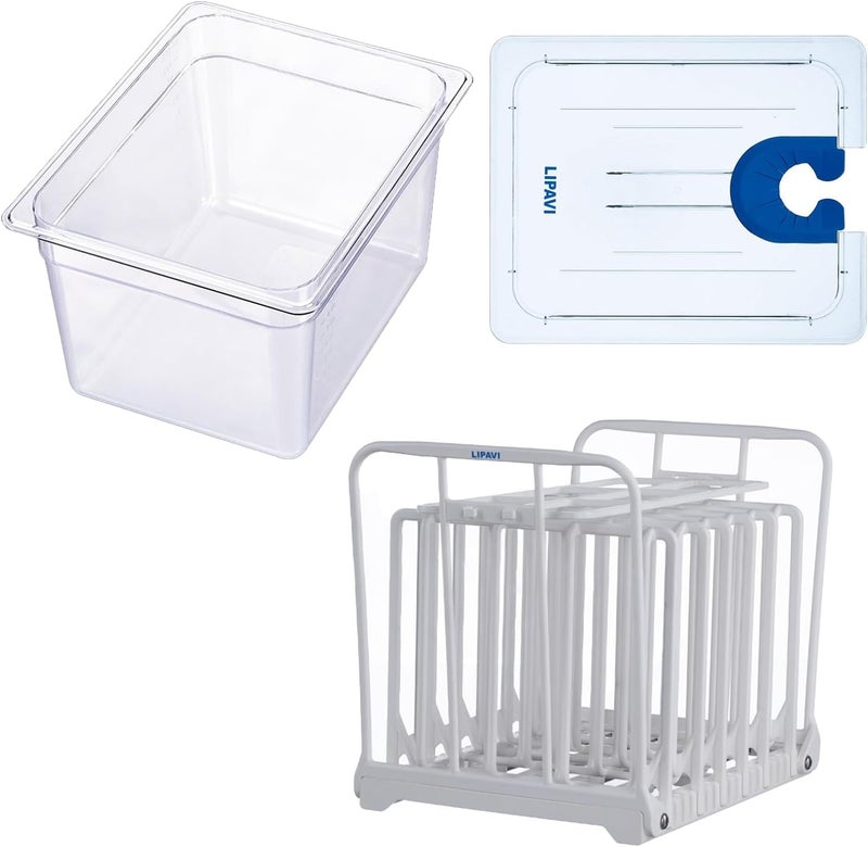 LIPAVI Sous Vide Container Kit (NXC10-UNIR) Compatible with Anova All Models – 12 L Polycarbonate Container with Removable Rack & Universal Sealed Lid – Immersion Circulator Not Included - Image 1