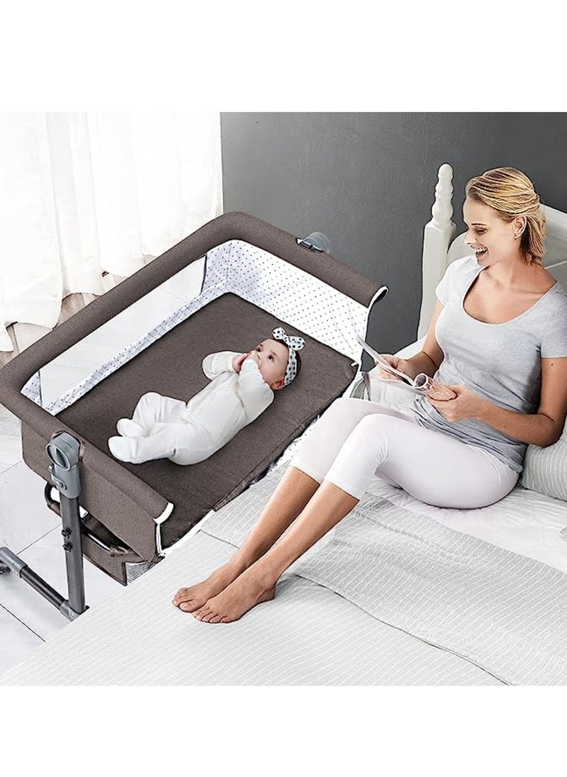 MAAS - 3 in 1 Baby Bedside Crib with Wheels and Adjustable Height with Mosquito Net and Large Storage Bag - Image 1