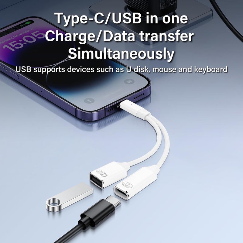 SinLoon USB C to USB OTG Adapter 1 in 2 Splitter USB C Male to USB A Female with 100W PD Charging Cable Type C OTG Female for Smartphone Tablet Laptop etc - Image 2