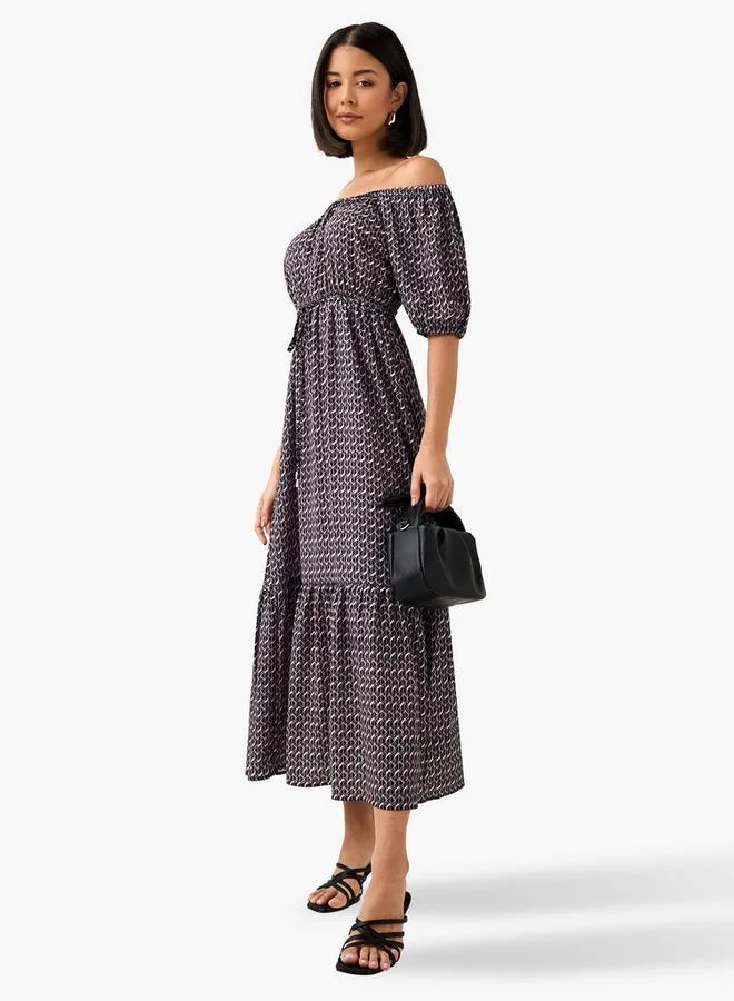 Splash FAV Cassie Printed Off Shoulder Women Dress with Tie-Ups