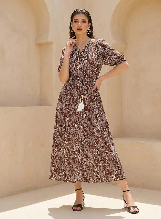 Splash FAV Cassie Printed Off Shoulder Women Dress with Tie-Ups