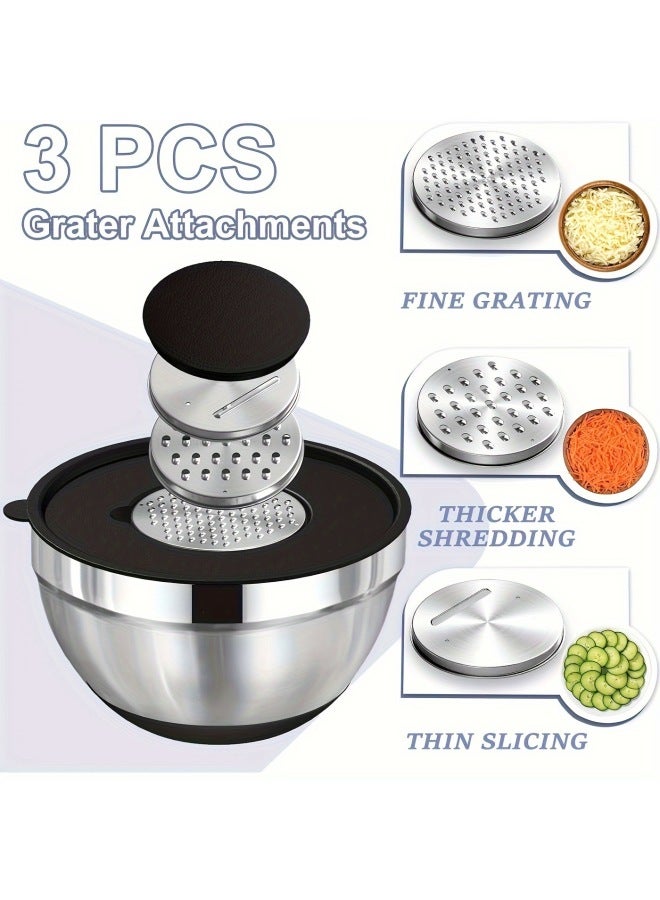 Stainless Steel Salad Basin Khachi Black Silicone Bottom Anti-slip Belt Cover Belt Planing Wire Egg Beater Suit Baking Mixing Basin-Specifications:18-20-22-24-26-28 (khaki Cover + Silicone Bottom)-Color:Default Items  - Image 5