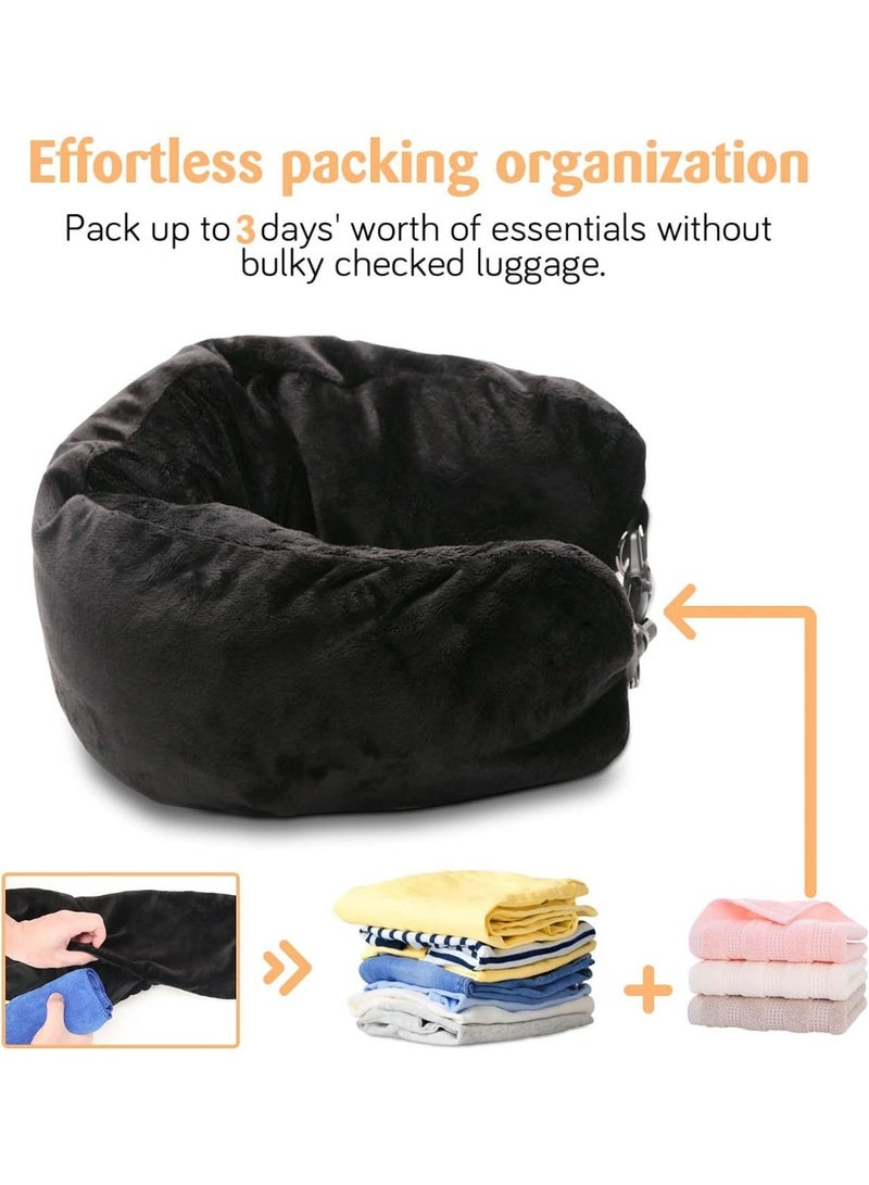 وسادة سفر قابلة للحشو – وسادة رقبة ناعمة ومخملية للسفر، قابلة للتعديل وتستخدم لتخزين الملابس – تتسع لاحتياجات 3 أيام، مثالية للسيارة أو الطائرة أو القطار، بدون حشو داخلي - Image 4