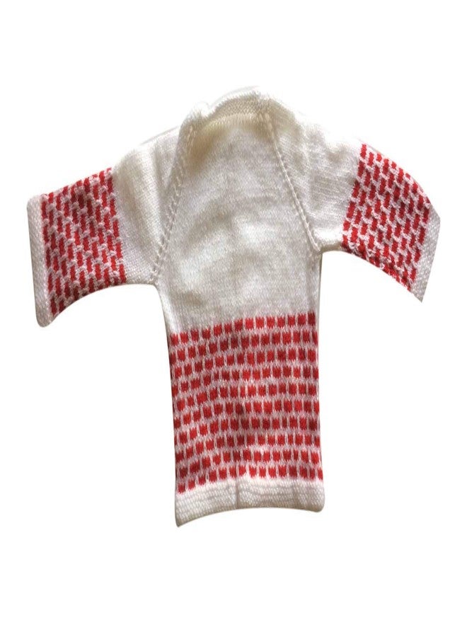 Cute Collection Hand Made Front Open Woolen Sweater with Cap & Booties Set for 0-3 Months New Born Baby Color White & Red - Image 4