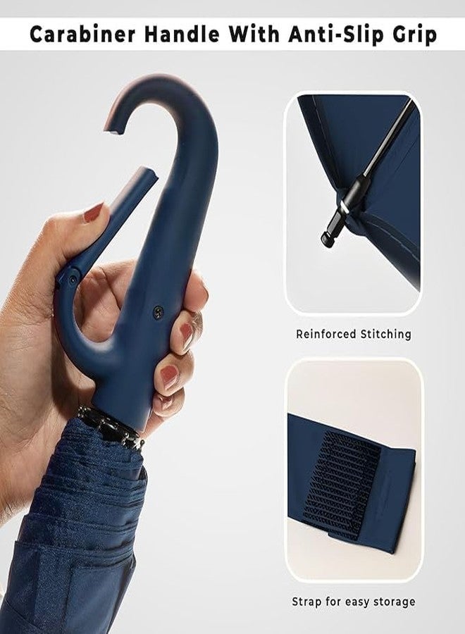TUPERMAR Umbrella with Carabiner Handle, Windproof Umbrellas For Rain and Sun, Portable Reverse Folding UV Umbrella, Car for Women Men - Image 2