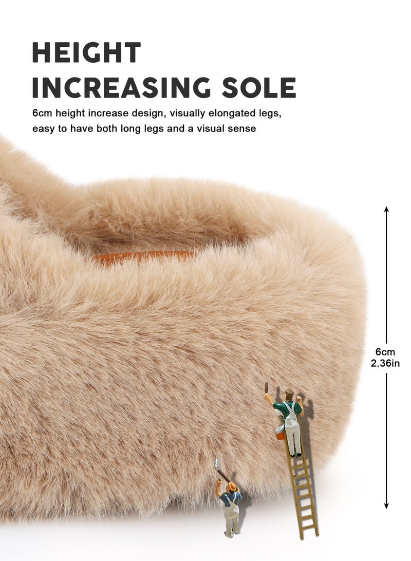 HomarKet Women's Fluffy Slippers Solid Color Platform Slippers - Casual Winter Shoes Slippers, Stylish Cross Band Fluffy Slippers, Comfortable Indoor House Slip Ons Slippers - Plush Fleece Lining,Anti-Slide Open Toe House Slippers- Perfect Gift for Family and Friends,Brown - Image 4