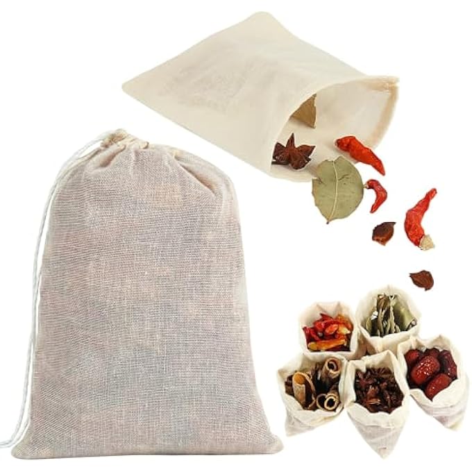 بوليفياز أكياس التوابل للطهي، 30 قطعة، أكياس موسلين مقاس 4×6 بوصة مع رباط، أكياس فلتر الشاي، أكياس من القماش القطني للتصفية، أكياس قطنية طبيعية قابلة لإعادة الاستخدام وأكياس أعشاب - Image 1